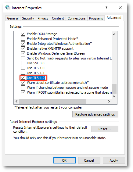 verify tls 1.2 is enabled windows 7