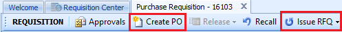 Create PO from Requisition screen