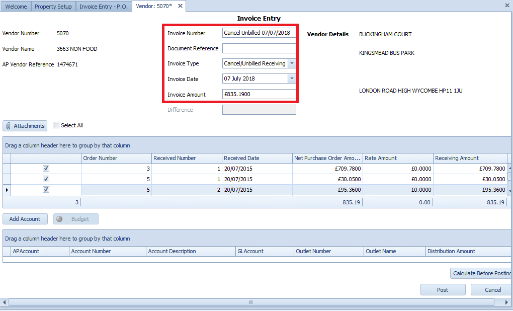 Fig. 03 - Invoice Entry Fields