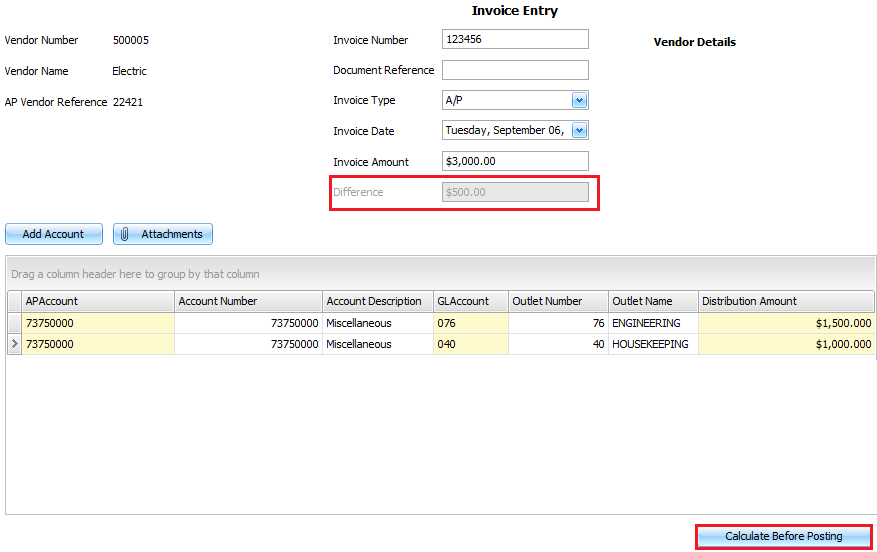 Calculate distribution amount before posting