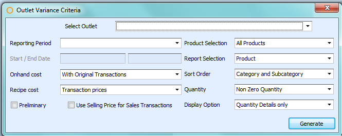 Outlet Variance Report Criteria
