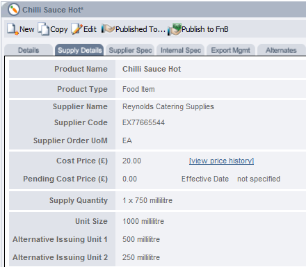 Fig 1 – Supplier Details Tab on an Ingredient