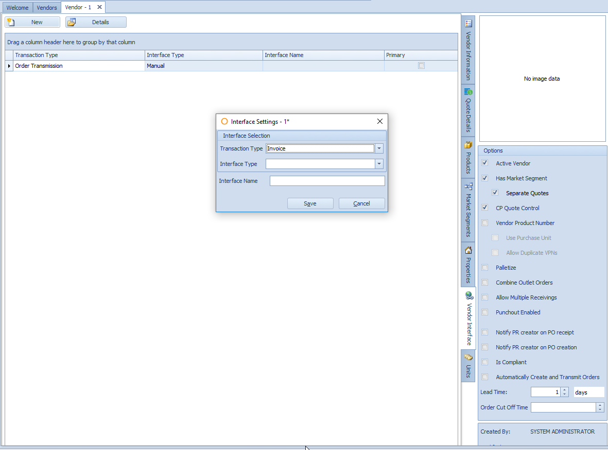 Fig. 6 - Vendor Interface Tab