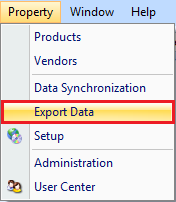Export Data drop down