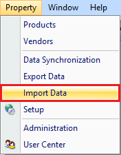 Import Data drop down