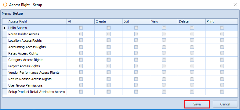 Access Right - Setup