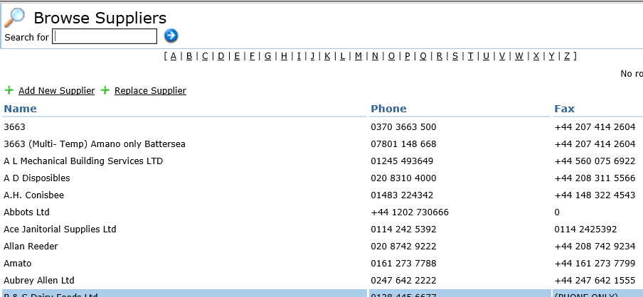 Browse existing suppliers