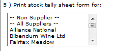Fig.18 This image shows the option available when printing the stock tally sheet by supplier