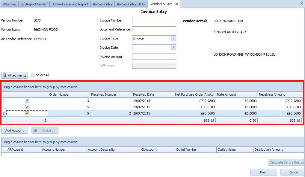 Fig. 02 - Invoice Entry (Selecting Multiple Invoices)