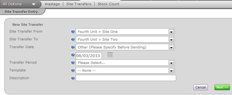 Fig 04 - Site Transfer Options (Other Date Selected)