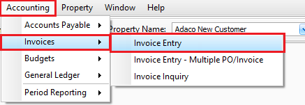 How to access the Invoice Entry screen