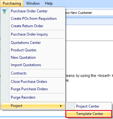 Project Template drop down