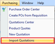 Import Quote drop down