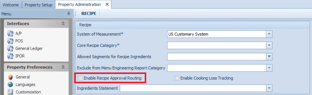 Fig. 01 - Enabling Recipe Approval Routing