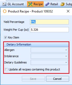 Dietary Information is not accessible