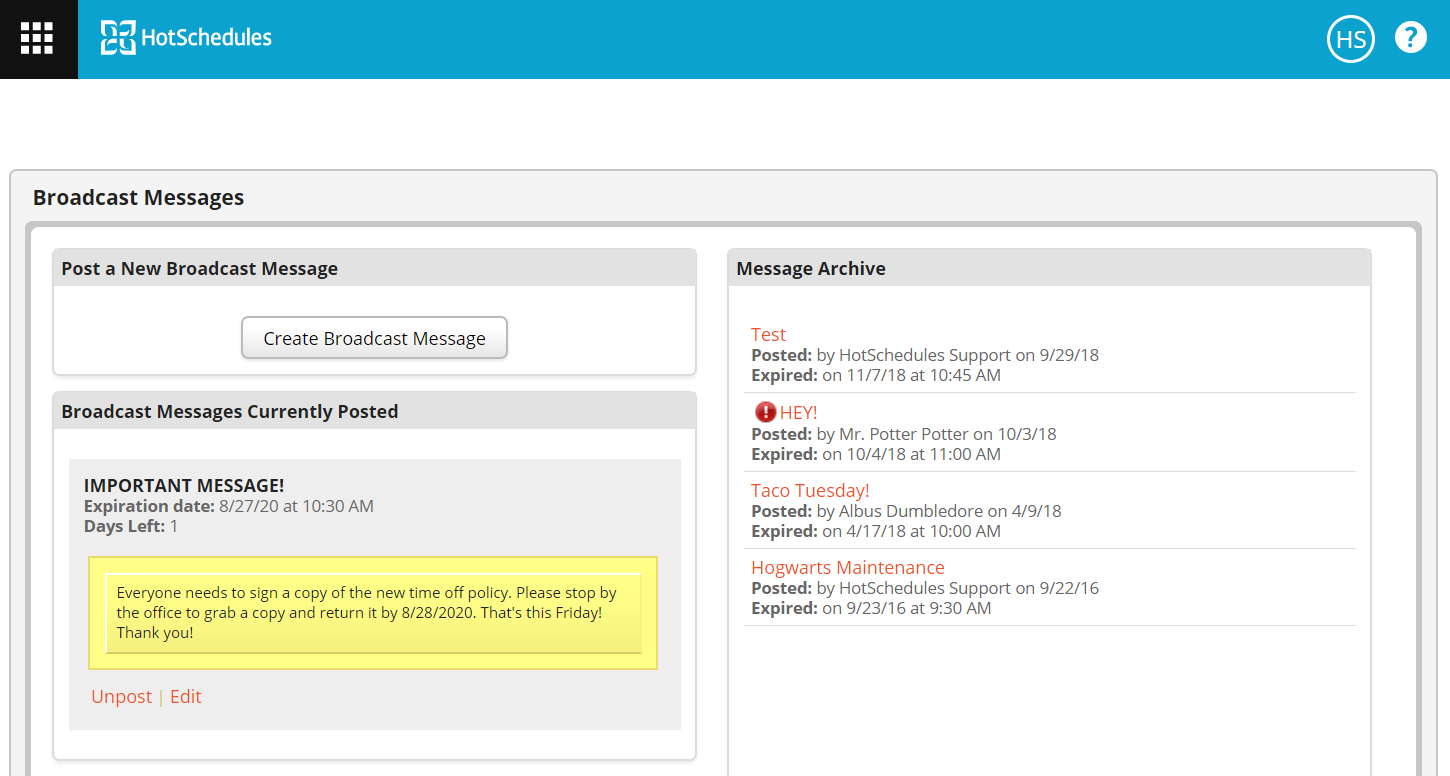 Hs Broadcast Messages Fourth Hotschedules Customer Success Portal