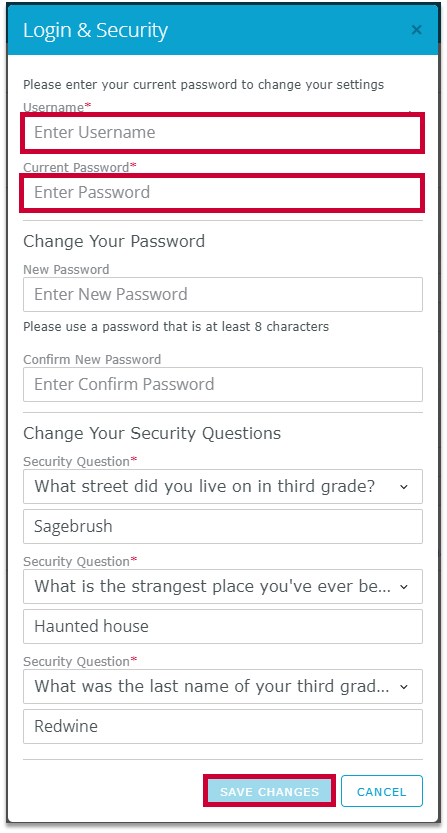 Enter your username and password