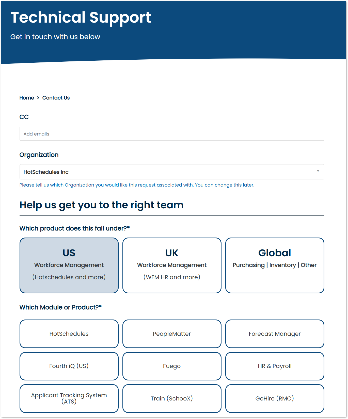 Select the product and module